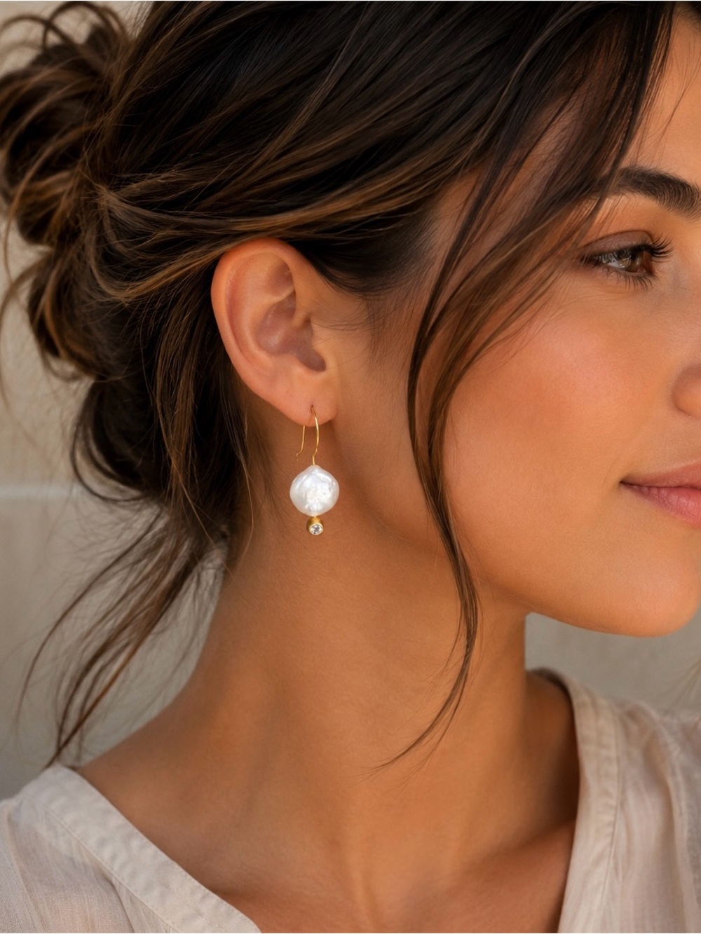 Baroque Pearl & 24K Gold Plated CZ Earrings